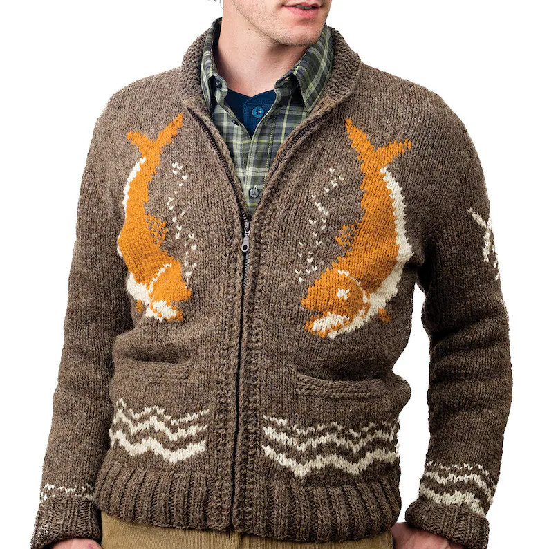 Hand-Knit Angler's Pride Wool Cardigan: Mary Maxim Inspired Fishing Sweater | Etsy (Global)