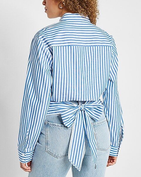 Striped Tie Back Cropped Shirt | Express