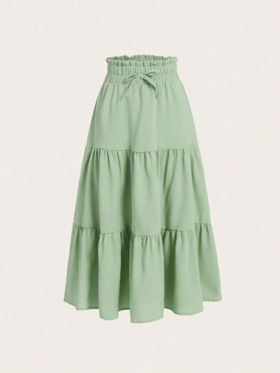 SHEIN Tween Girl Paperbag Waist Ruffle Hem Knot Front Skirt | SHEIN