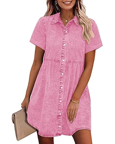 luvamia Women's Casual Short Sleeve Button Down Tiered Denim Babydoll Jean Dress | Amazon (US)