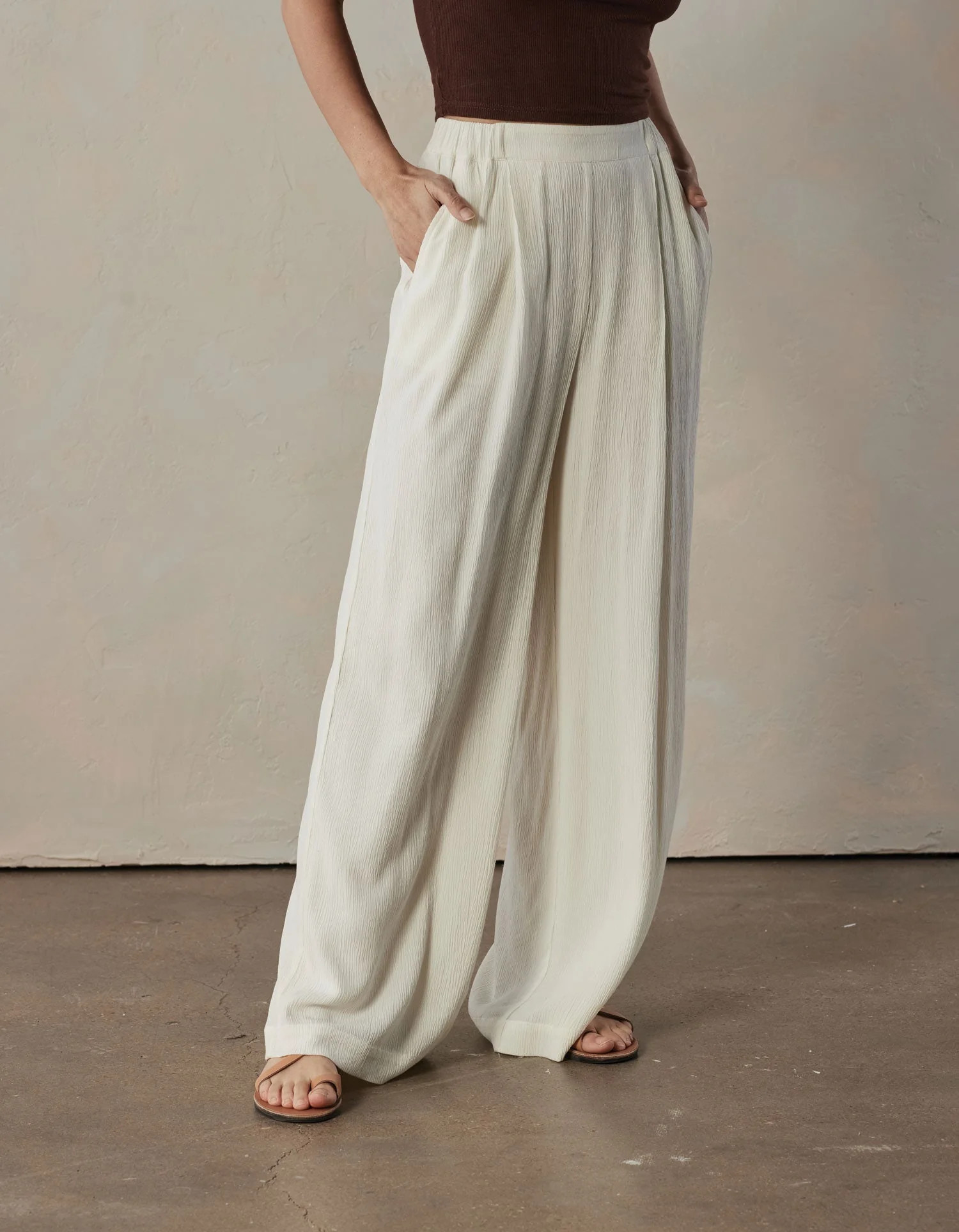 Ezra Crepe Wide Leg Pant in Ivory | The Normal Brand