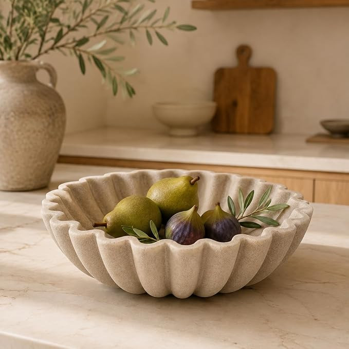 Decorative Marble Fruit Bowl For Kitchen Counter Or Table Decor – Premium Resin Large Key Bowl ... | Amazon (US)