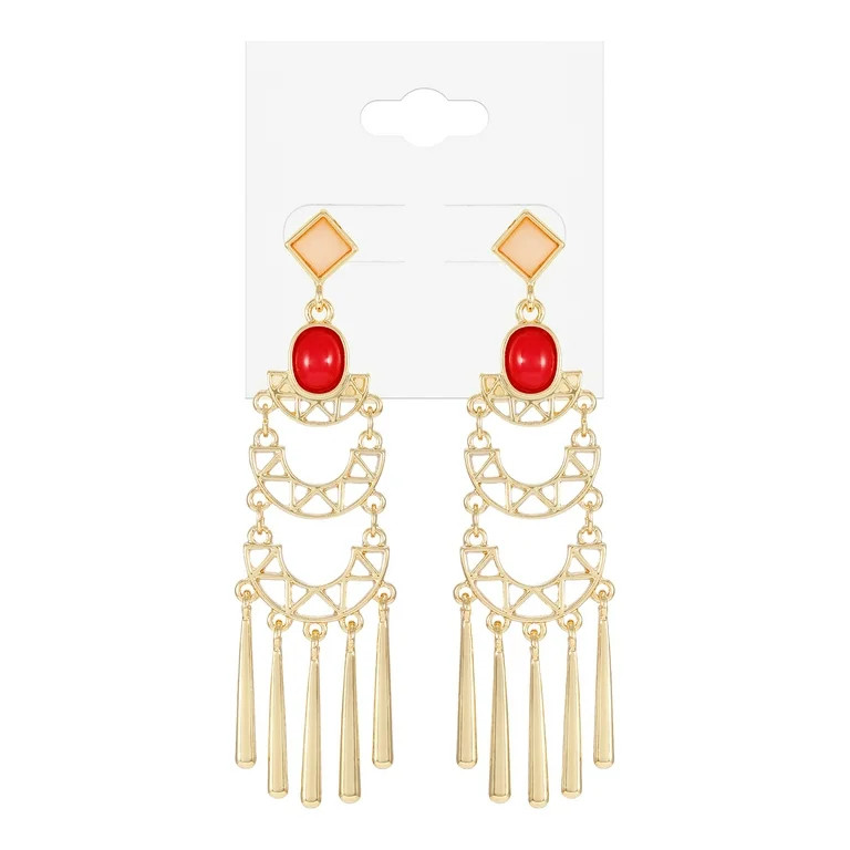IMITATION GOLD ART DECO STATEMENT EARRING WITH TONAL PINK BEADS | Walmart (US)