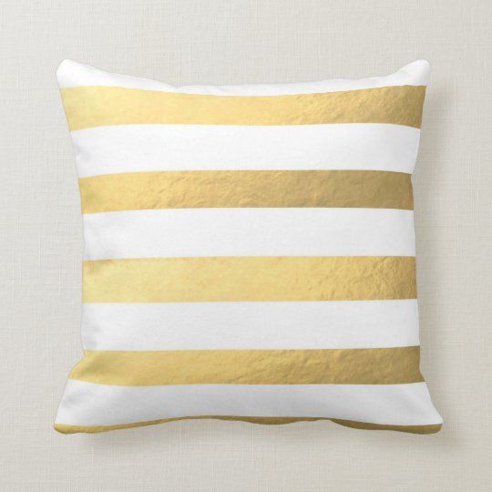 White and Gold Striped Pillow | Zazzle