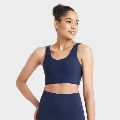 Women's Everyday Soft Medium Support Longline Sports Bra - All In Motion™ Navy Blue XL: Moisture Wicking, Quick Drying, Padded Cup | Target