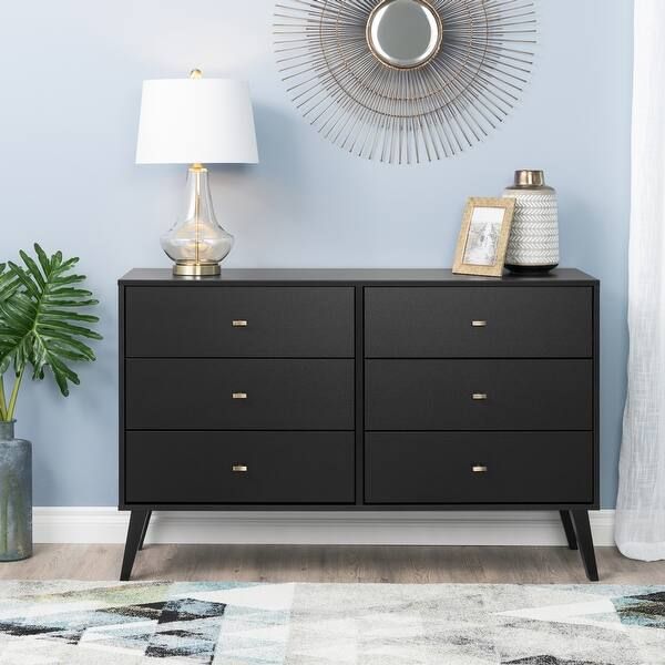 Prepac Milo Mid-Century Modern 6 Drawer Double Dresser for Bedroom, Chest of Drawers, Contemporar... | Bed Bath & Beyond