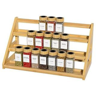 3 Tier Natural Bamboo Countertop Spice Organizer Shelf Space Saving Kitchen Pantry Seasoning Rack 17.5 Inch | The Home Depot