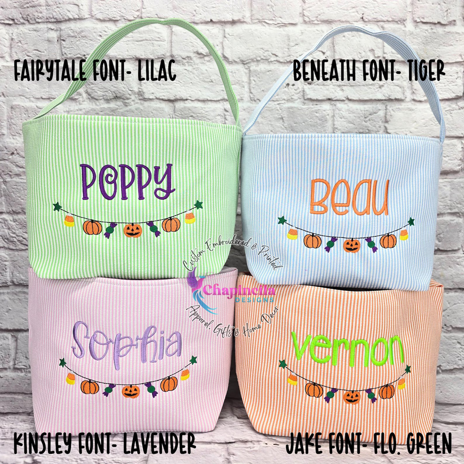 Monogrammed Trick or Treat Tote, Kids Embroidered Candy Sack, Personalized Treat Basket, Seersuck... | Etsy (US)