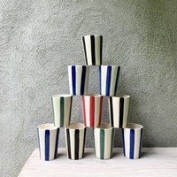 Hand Painted Ceramic Striped Cup With Multiple Colors, Blue, Red, Pink, Green, Black | Etsy (US)