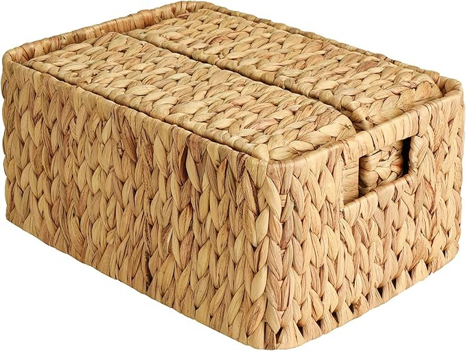 StorageWorks Water Hyacinth Storage Baskets, Square Wicker Baskets with Built-in Handles, Hand-Wo... | Amazon (US)
