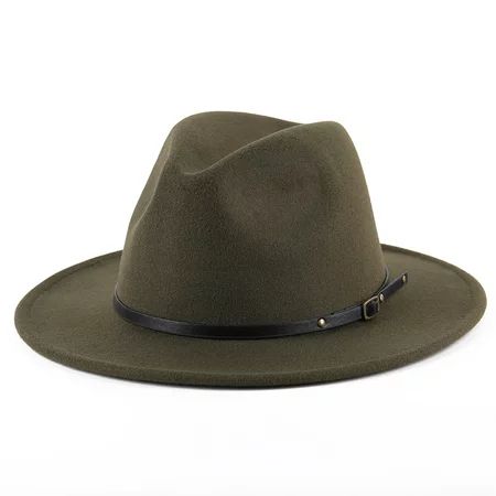 Classic Wide Brim Women Men Fedora Hat with Belt Buckle Felt Panama Hat | Walmart (US)