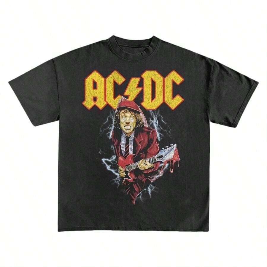 AC Metal Rock Band T-Shirt Men Women Short Sleeve Cotton Tees Hip Hop Retro Brand T-Shirt Men's W... | SHEIN