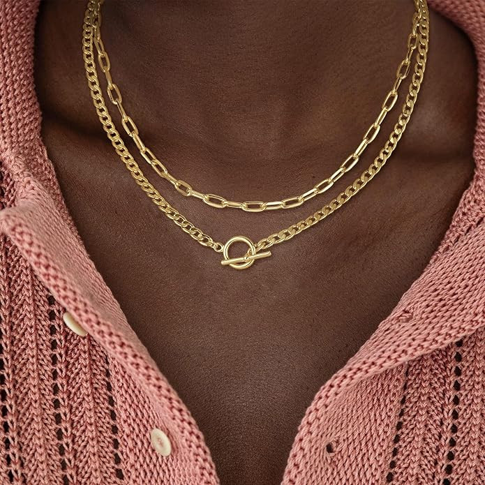 CHESKY Layered Necklaces for Women, 14K Gold Plated Chain Necklace Women Trendy Cuban Link Paperc... | Amazon (US)