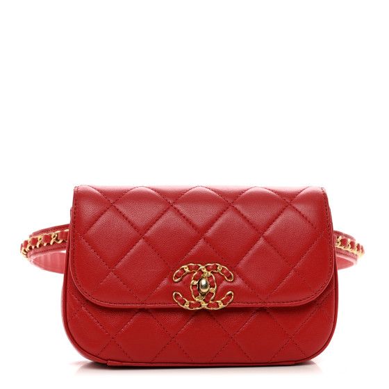Lambskin Quilted Chain Infinity Waist Belt Bag Red | FASHIONPHILE (US)
