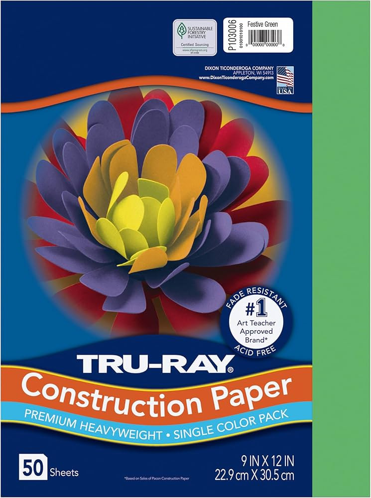 Tru-Ray® Construction Paper, 50% Recycled, 9" x 12", Festive Green, Pack Of 50 | Amazon (US)