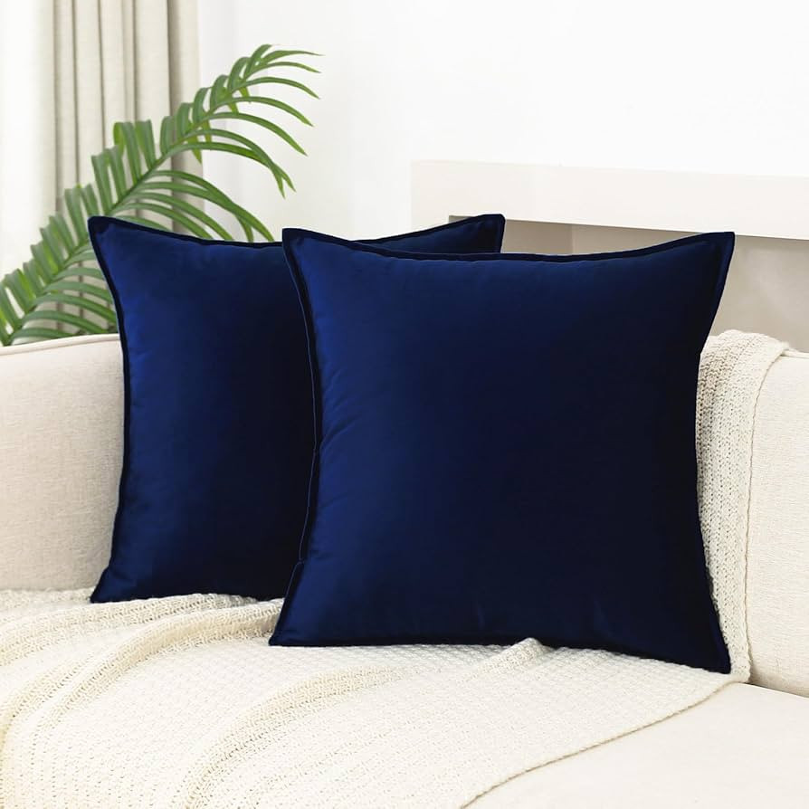 JIAHANNHA Velvet Navy Blue Throw Pillow Covers 18x18 Inches Pack of 2 Soft Decorative Square Cush... | Amazon (US)