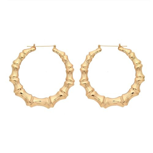 90s Bamboo Hoop Earrings for Women, Large Gold Statement Hoops, Retro Chola Jewelry for Party (Bamboo-round) | Amazon (US)