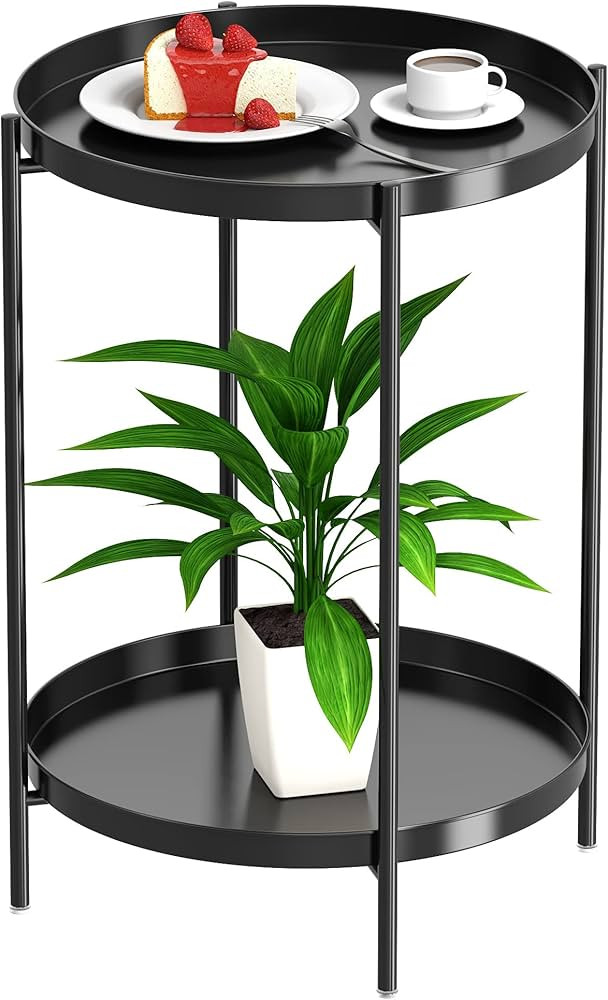 OVICAR Tray End Table - Metal Side Table 2 Tier Nightstand Round Accent Coffee Table Sofa Side Ta... | Amazon (US)