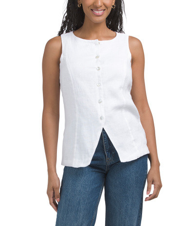 Linen Solid Lined Lady Vest With Back Belt | TJ Maxx