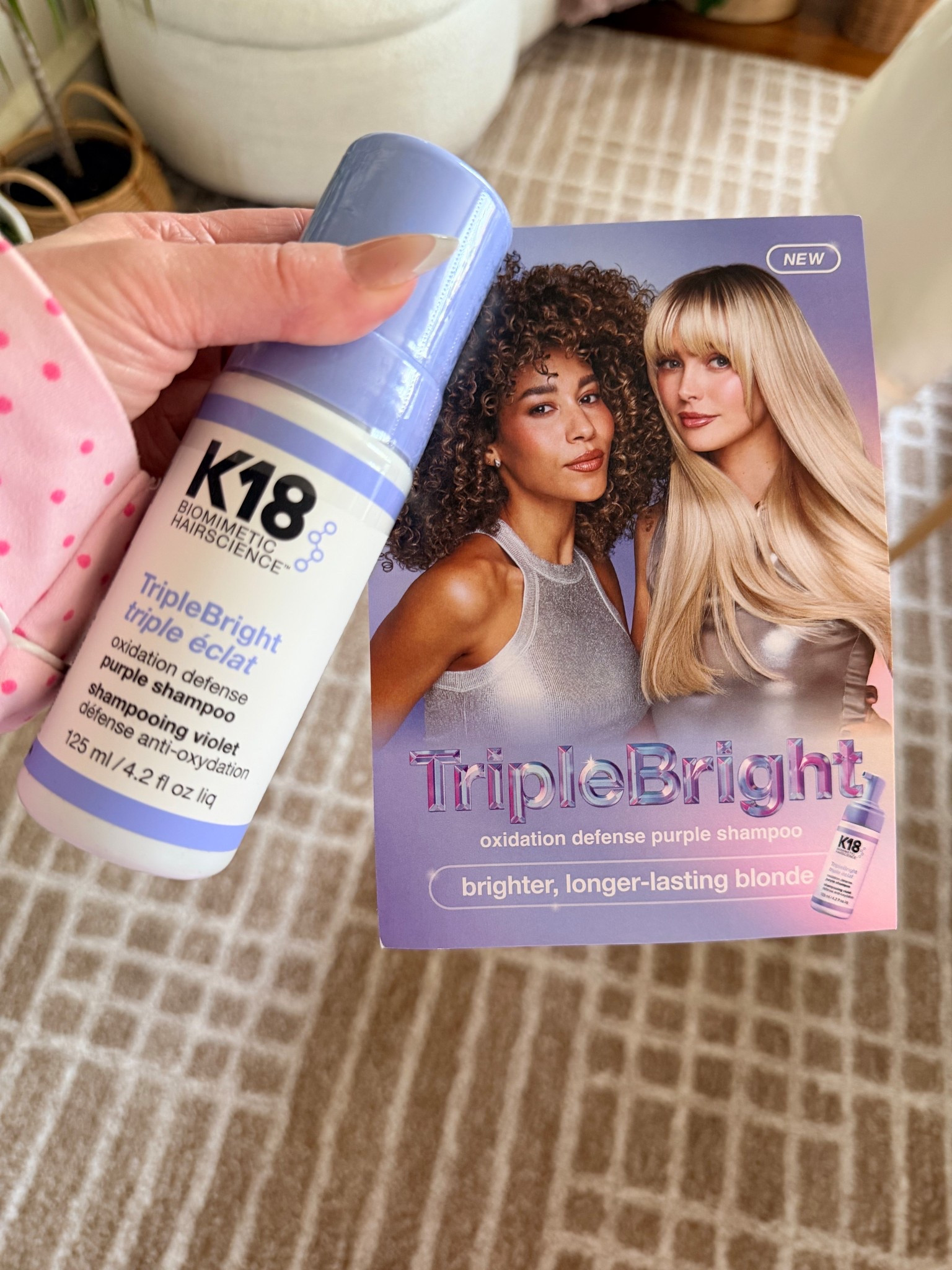 The K18 TripleBright Oxidation Defense Purple Shampoo is perfect for refreshing blonde or highlighted hair when it starts looking dull or brassy. It tones down yellow shades while still leaving hair feeling clean, soft, and manageable. it doesn’t feel overly heavy or drying like some purple shampoos can. After using it, color will look brighter and more balanced  It’s a great product to keep your blonde looking fresh between salon visits. 💜

#LTKOver40 #LTKBeauty #LTKselfcare
