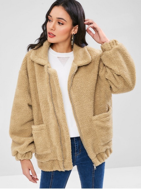 Fluffy Zip Up Winter Teddy Coat | Zaful UK
