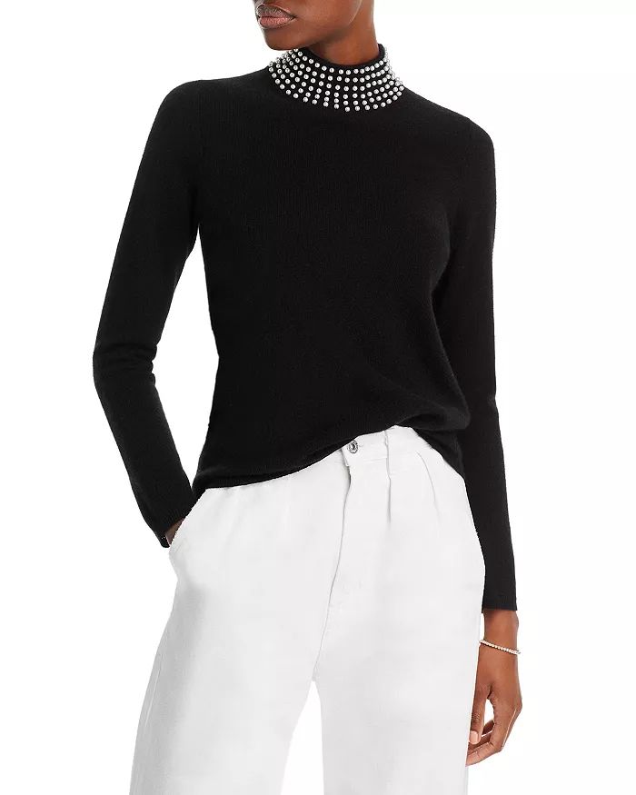 Faux Pearl Embellished Mock Neck Cashmere Sweater - 100% Exclusive | Bloomingdale's (US)
