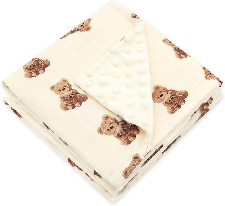 LifeTree Minky Baby Girl & Boy Blankets, Soft Double Layer Swaddle Blankets Neutral, Muslin Front... | Amazon (US)