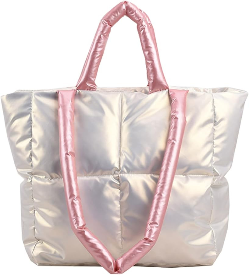 Puffy Tote Bag Padded Puffy Tote Lattice Handbags for Women Large Puffer Tote Bag Shoulder Bag Pu... | Amazon (US)