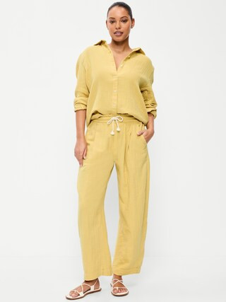 High-Waisted Crinkle Gauze Barrel Ankle Pants | Old Navy (US)