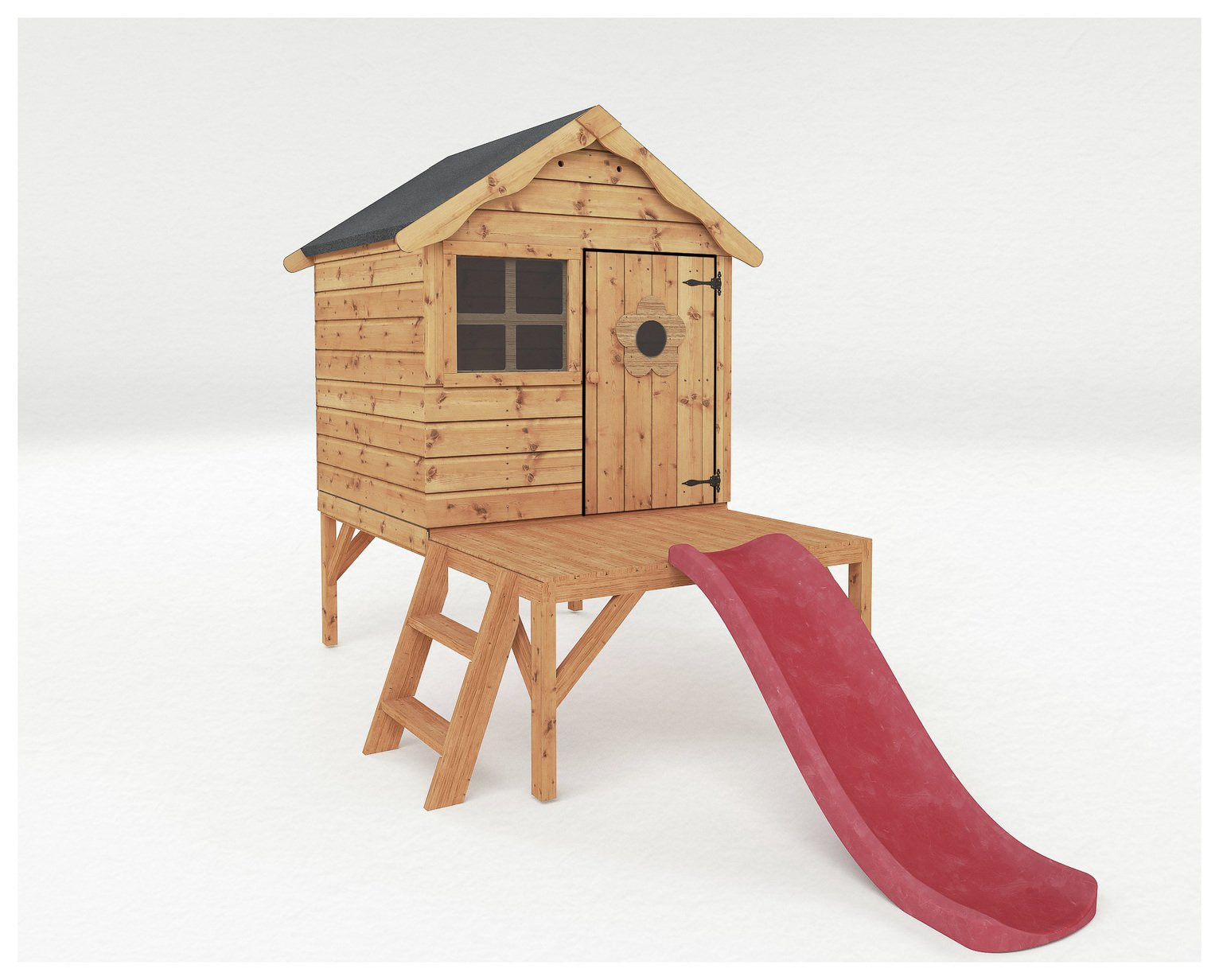 Mercia Snug Wooden Playhouse with Tower and Slide | argos.co.uk