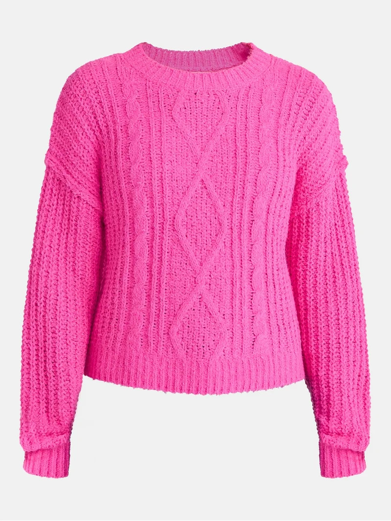 No Boundaries Cable Knit Sweater, Midweight, Women's | Walmart (US)