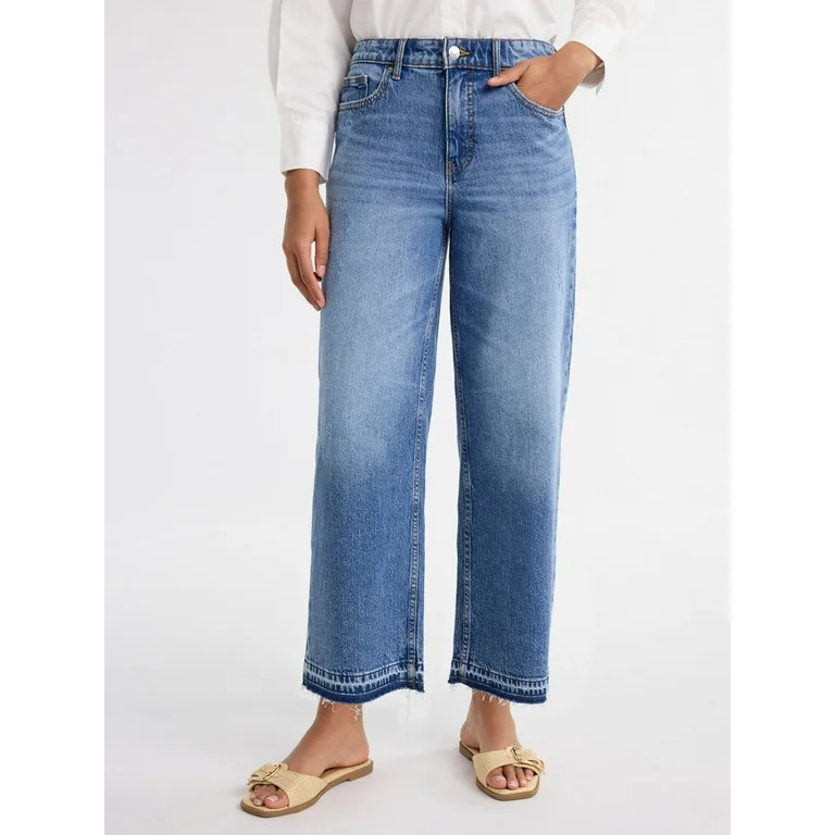 Free Assembly Women’s Wide Leg Release Hem Jeans, 26" Inseam, Sizes 0-18 | Walmart (US)