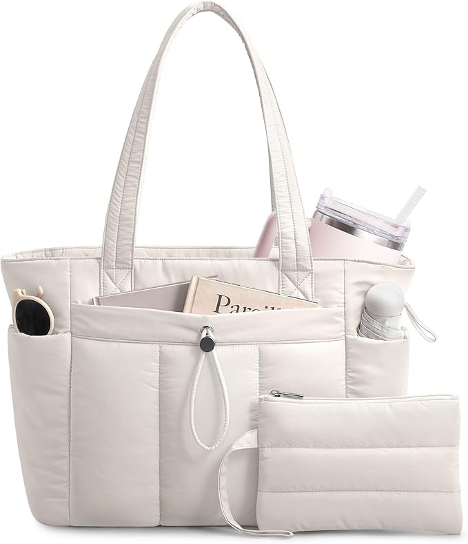 TOPDesign Puffy Tote Bag for Women with Cup Holder & Laptop Compartment & Cosmetic Bag & Trolley ... | Amazon (US)