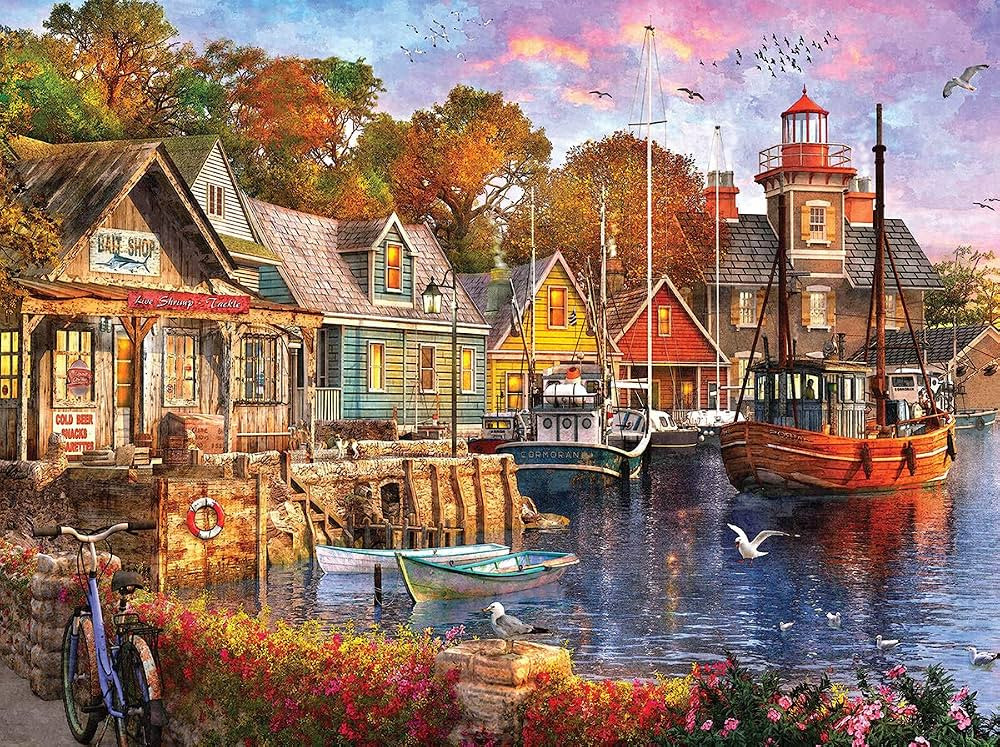 White Mountain 1000 Piece Jigsaw Puzzle Lighthouse Boats Waterside Puzzles with Large Pieces for ... | Amazon (US)