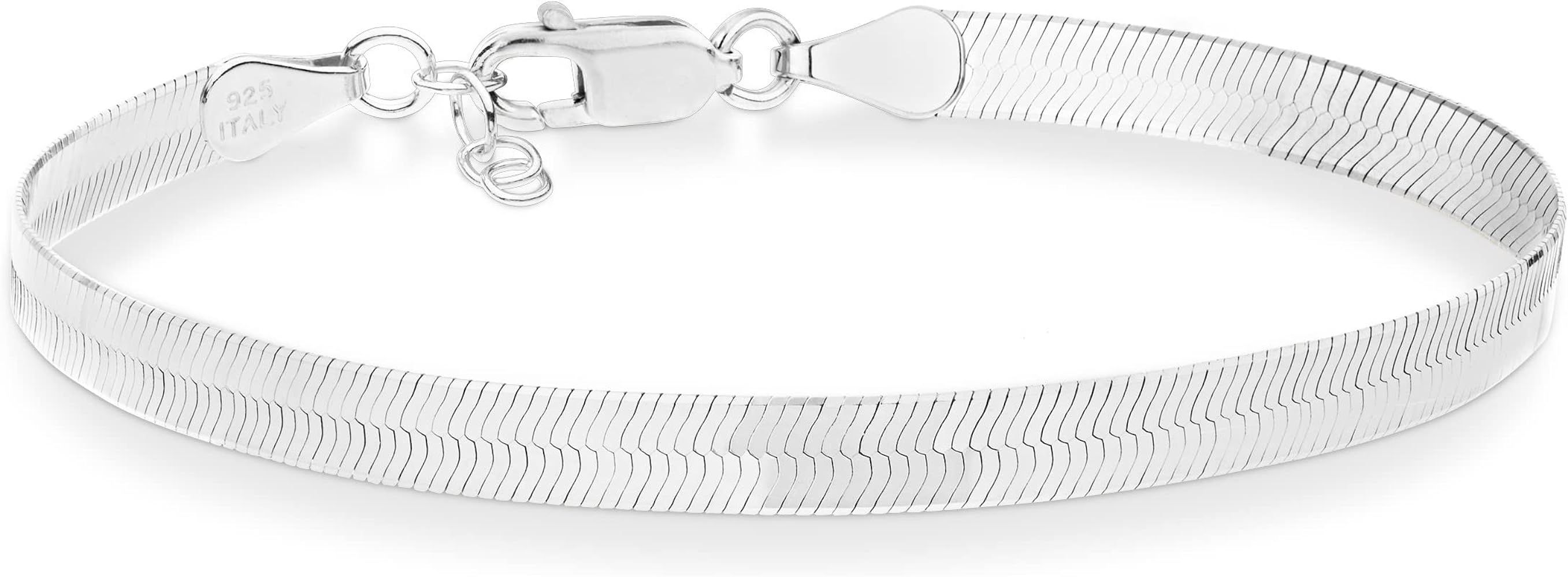 Miabella 925 Sterling Silver Italian Solid 4.5mm Flexible Flat Herringbone Link Chain Bracelet fo... | Amazon (US)