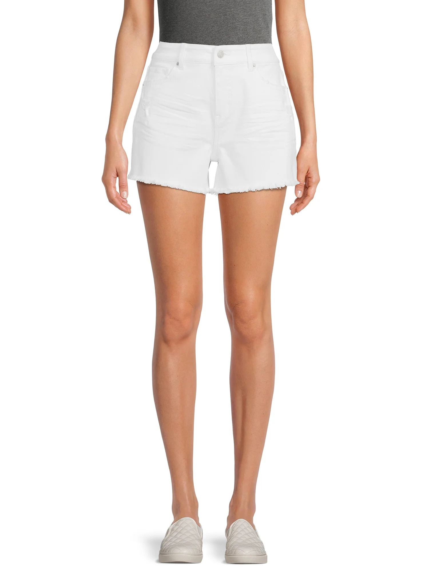 Time and Tru Women's High Rise Denim Shorts with Frayed Hem | Walmart (US)