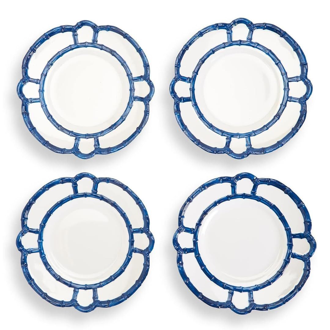 Two's Company 4-Pack Bamboo Rim Accent Kitchenware Set - Durable Melamine Plates with Elegant Blu... | Amazon (US)