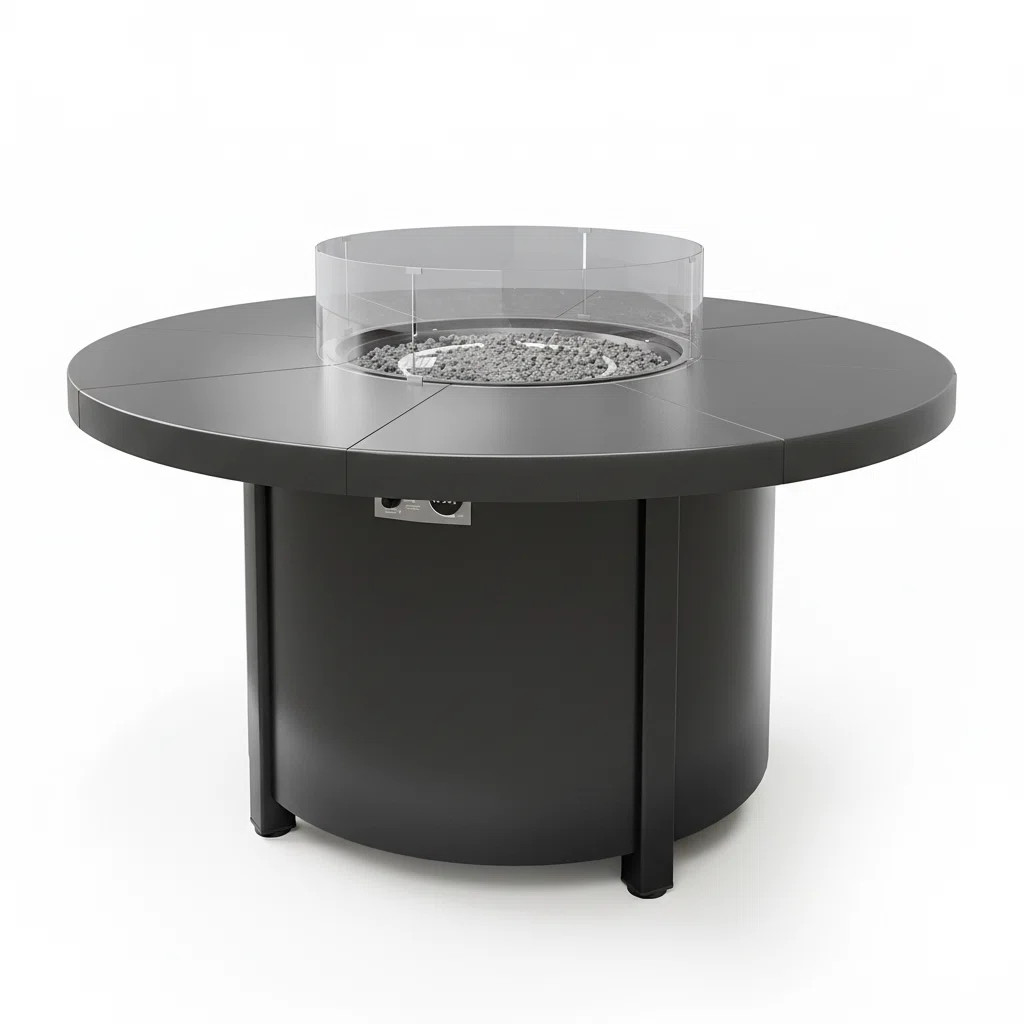 Dobbs 48" Round Outdoor Fire Pit Table 40,000 BTU With Glass Flame Guard Adjustable Feet Magnetic... | Wayfair North America