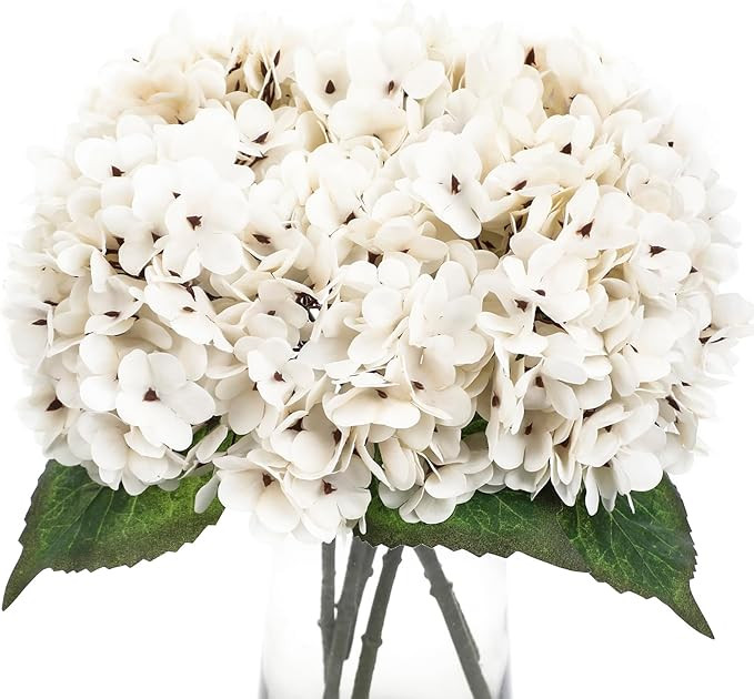 Kimura's Cabin 6pcs Fake White Flowers Artificial Silk Hydrangea Flowers Bouquets Faux Hydrangea ... | Amazon (US)