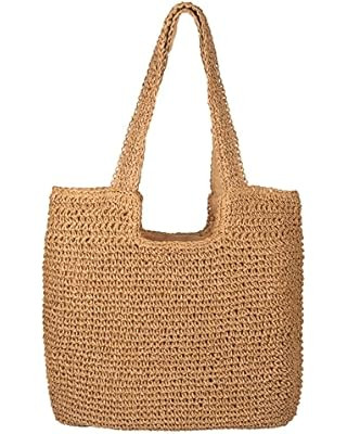 GOLDTIMO Beach Bags for Women - Summer Soft Large Woven Shoulder Purse Handbag, Beach Tote Straw ... | Amazon (US)