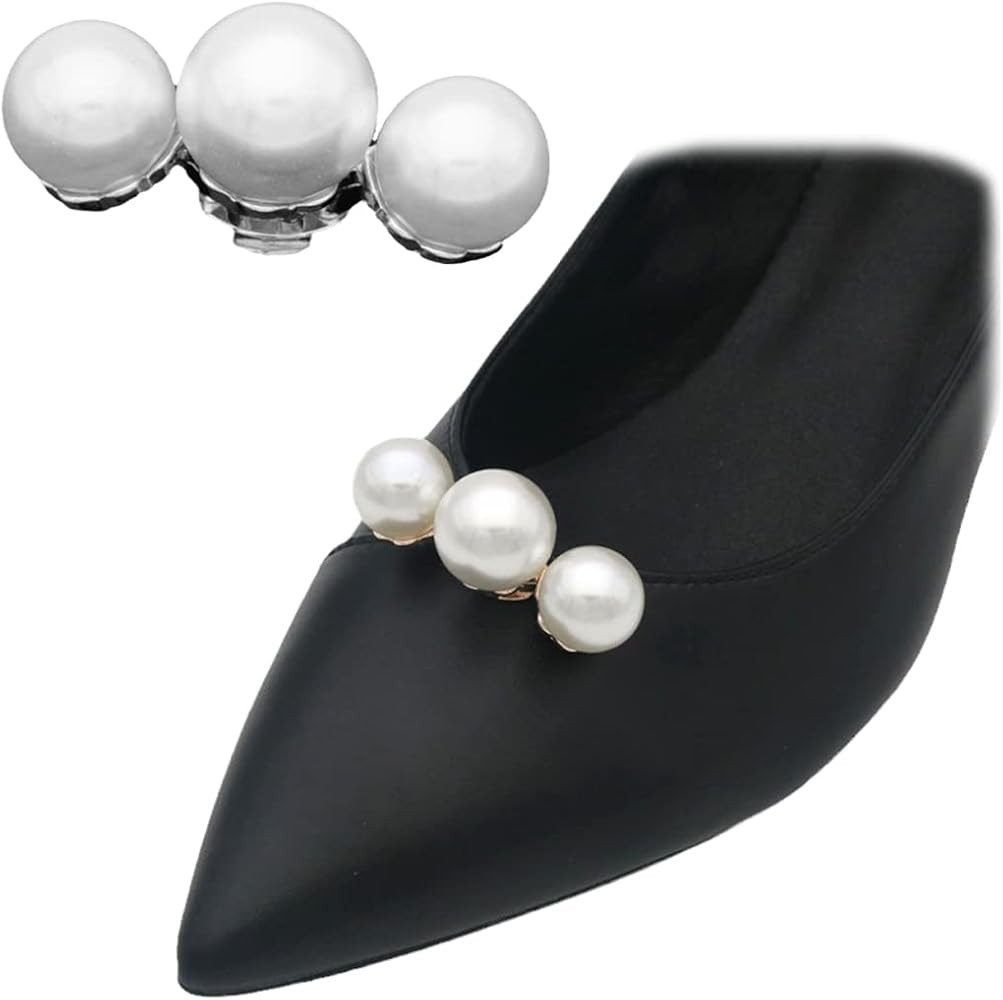 2 Pcs Detachable 3 Pearls Shoe Clips Elegant Metal Shoe Buckle Women Shoes Decorations for Weddin... | Amazon (US)