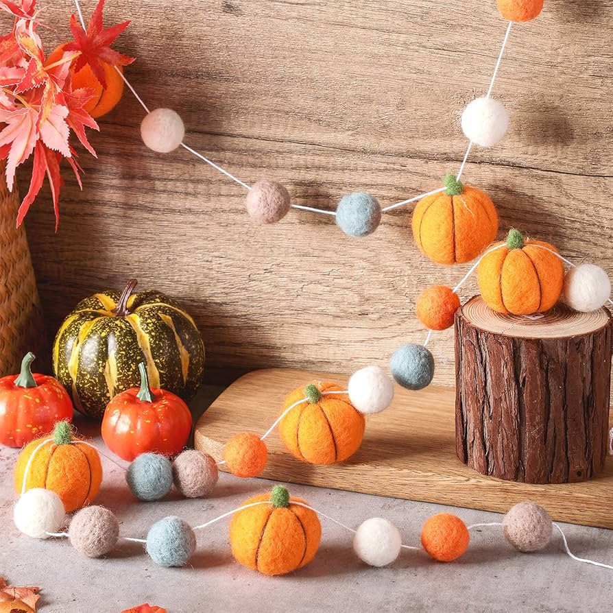 MTLEE 2 Pcs Fall Decor Fall Decoration for Home Hanging Felt Pumpkin Garland Autumn Thanksgiving ... | Amazon (US)