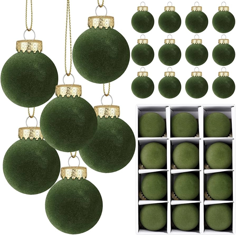 12 Pcs Velvet Christmas Balls Flocked Christmas Tree Hanging Ornaments Shatterproof Plastic Hangi... | Amazon (US)