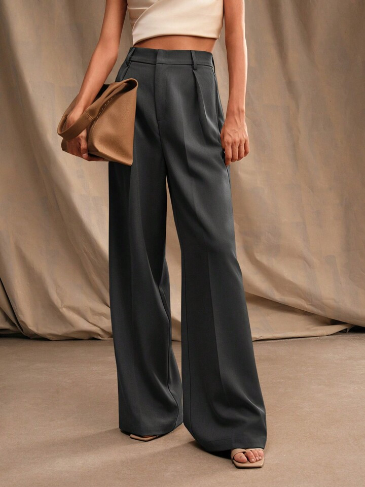 Anewsta Women's Pleated High-Waisted Straight Leg Trousers | SHEIN