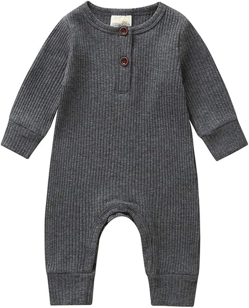 Newborn Unisex Baby Boys Girls Romper Solid Color Long Sleeve Jumpsuit Clothes | Amazon (US)