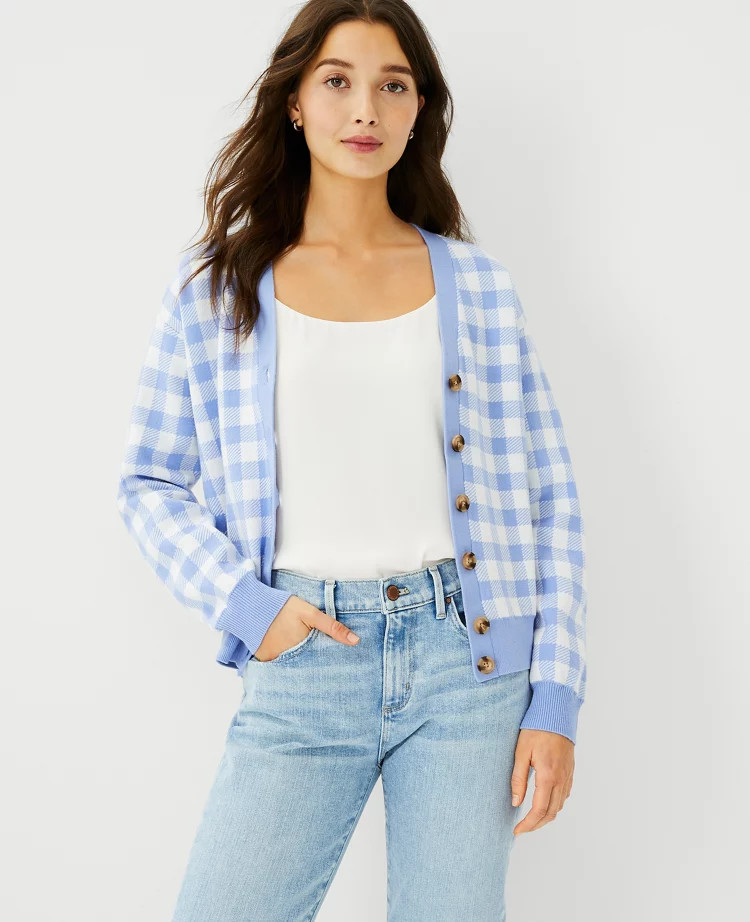 Gingham Boyfriend Cardigan | Ann Taylor (US)