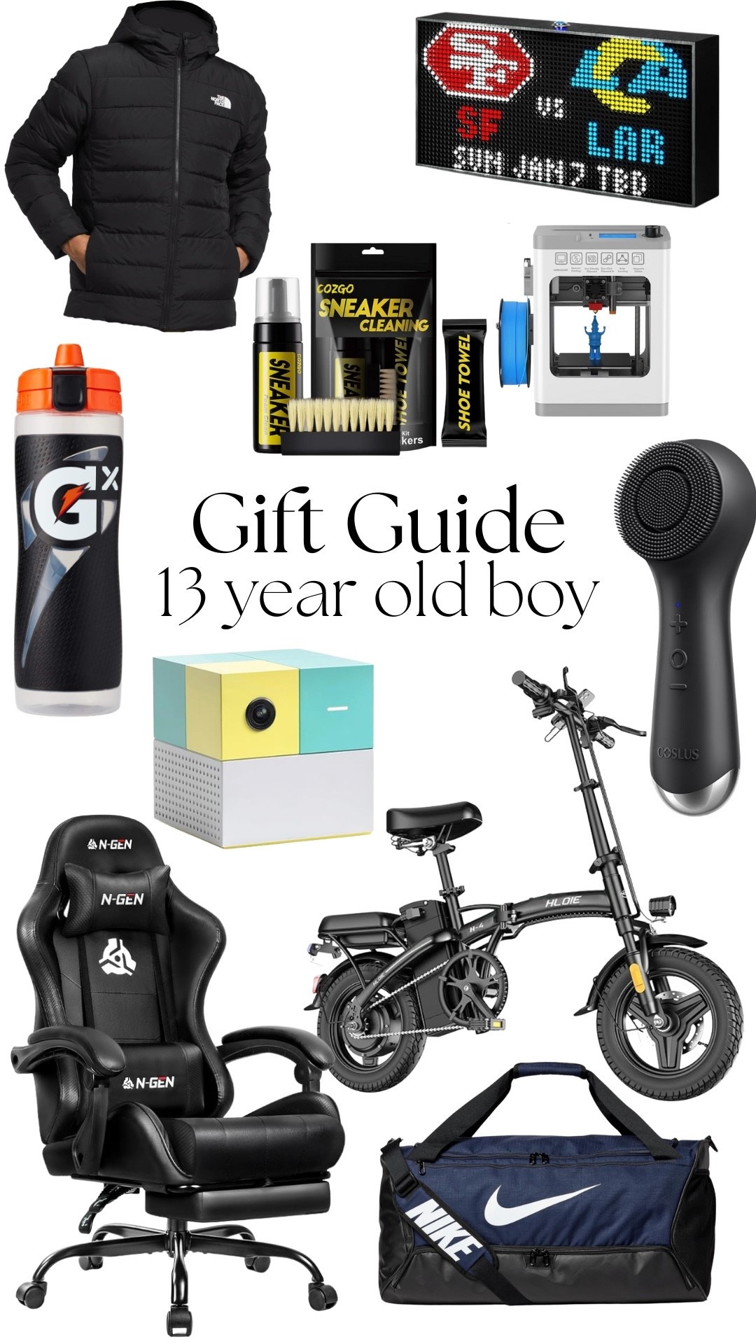 Gift Guide: Teen Boys

Cool, fun, impractical gifts everything will love, from gaming, chairs, and electric bikes to sneakers, sports gear, and tech gadgets! #GiftGuide #TeenBoyGifts #CoolGifts #GiftsForBoys #HolidayGiftIdeas

#LTKHoliday #LTKKids #LTKGiftGuide