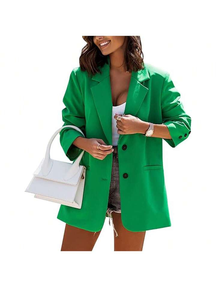 Women Casual Oversized Blazers Lapel Button Down Solid Work Office Blazer Jacket | SHEIN