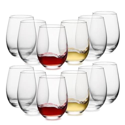 OUWO Stemless Wine Glasses Set of 12, 18 Ounces Red & White Wine Glasses for Party, Lead-free, Ideal Wine Accessories Gift (Clear) | Amazon (US)