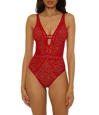 Becca By Rebecca Virtue Color Play Crochet Front Ladder Plunge One Piece Swimsuit | Dillard's